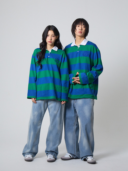 스트라이프 럭비 카라 셔츠 블루_Stripe Rugby Collar Shirt Blue