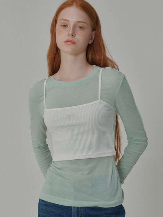 Ribbed bustier logo top_Ivory