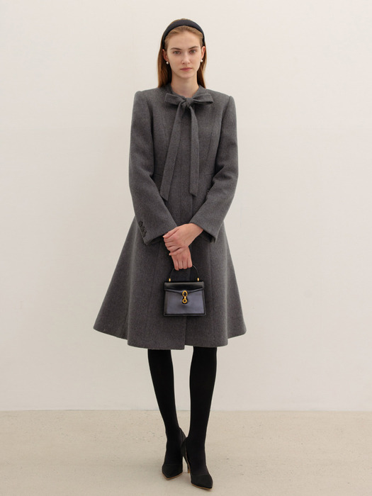 AVELINE Tie detailed A-line cashmere blended midi coat (Rose pink/Charcoal gray)