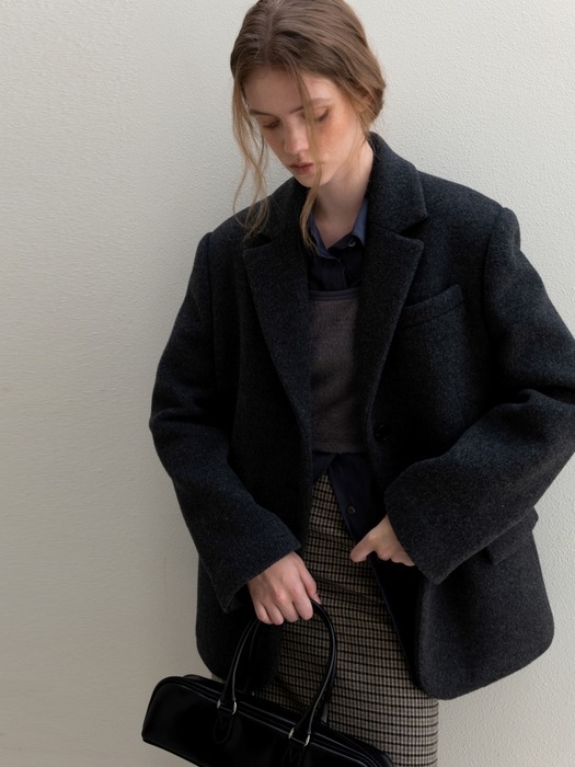 WOOL CLASSIC HALF COAT CHARCOAL