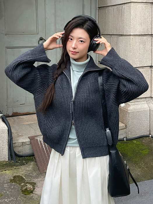 [채랑 PICK] EXTRA FINE LAMBSWOOL ZIP-UP KNIT [CHARCOAL]