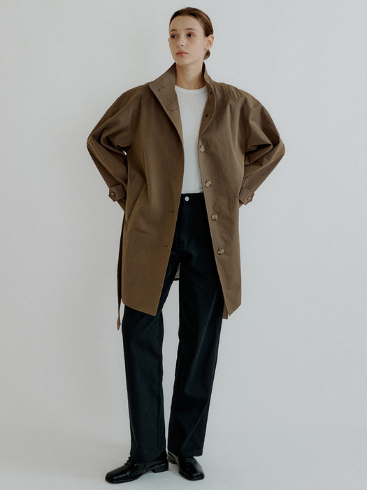 Dakota high-neck volume trench coat (brown)