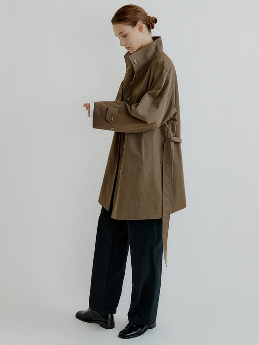 Dakota high-neck volume trench coat (brown)