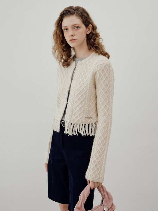 Cable Tassel Knit Cardigan in Beige VK4WD251-91