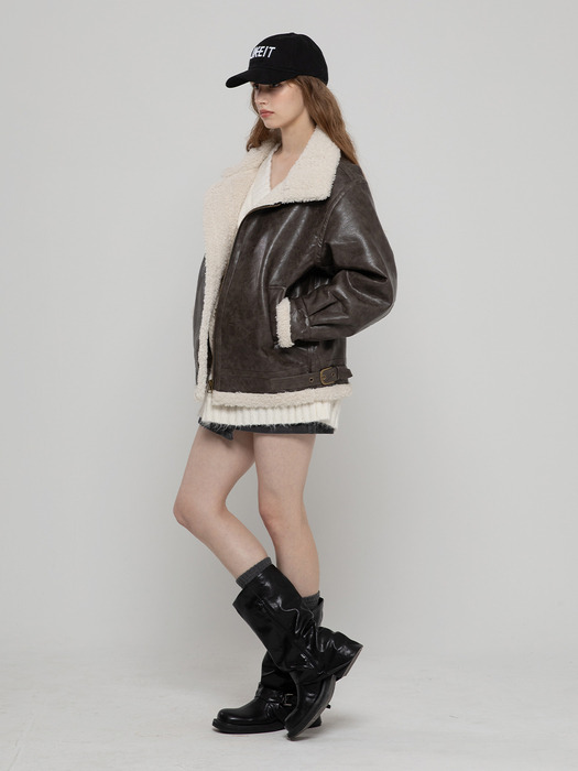 VEGAN LEＡTHER OVERFIT MUSTANG HALF COAT BROWN