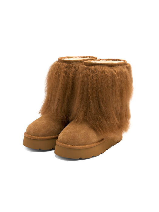 MONGOLIAN LAMB FUR BOOTS_CHESTNUT