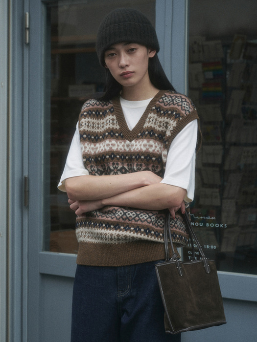 COUNTRY NORDIC KNIT VEST_BROWN