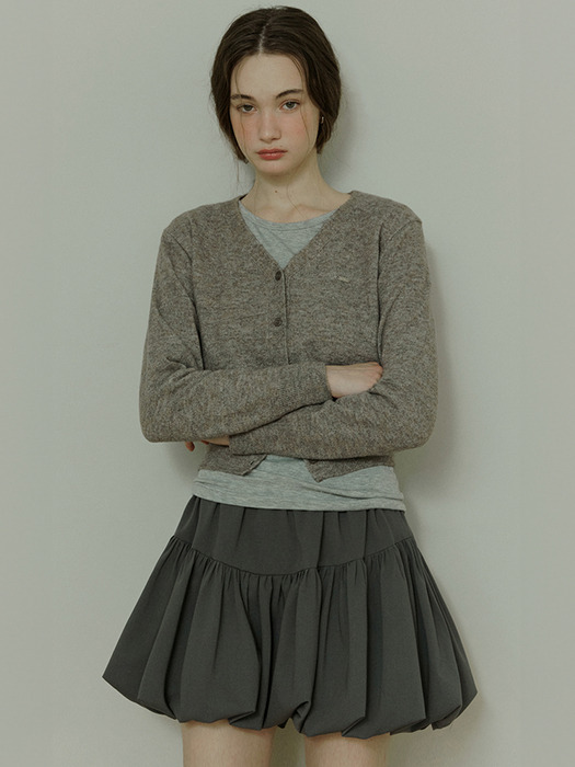 Wool balloon shirring mini skirt  - grey