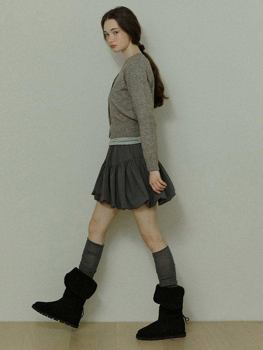 Wool balloon shirring mini skirt  - grey