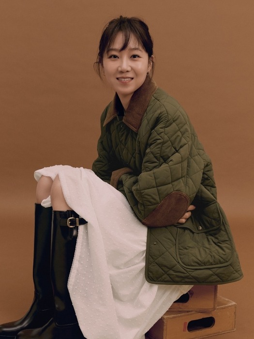 collar quilted half jacket - khaki