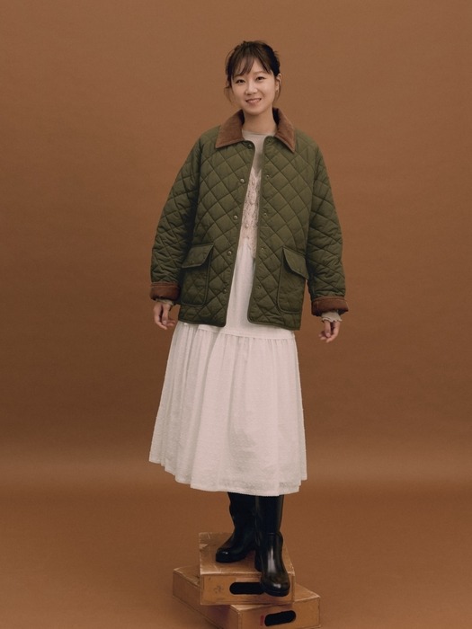 collar quilted half jacket - khaki