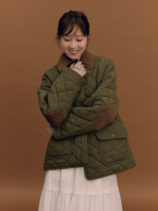 collar quilted half jacket - khaki