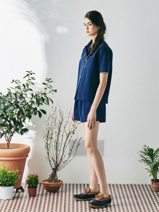 (W) Marilyn Short Sleeve PJ Set Seersucker Navy