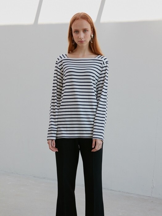 SQUARE T- SHIRTS(LONG SLEEVE)_NAVY STRIPE