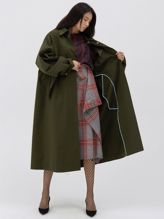 Oversized Reversible long trench coat [Dark olive]