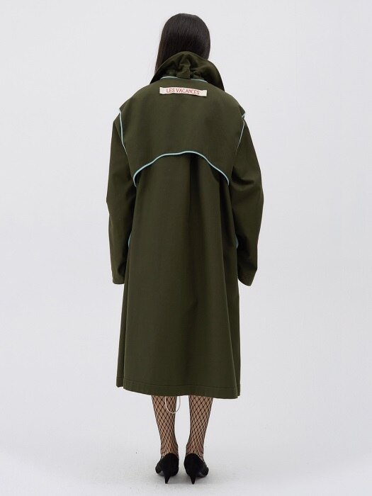 Oversized Reversible long trench coat [Dark olive]