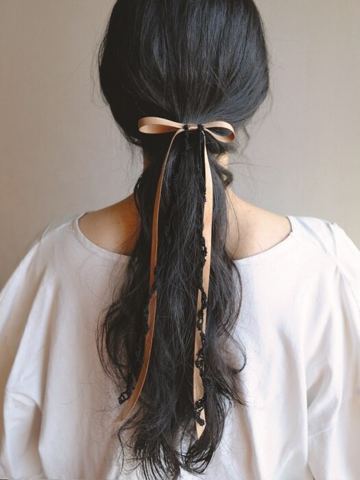 [단독] Hair ribbon knit tie (Camel)