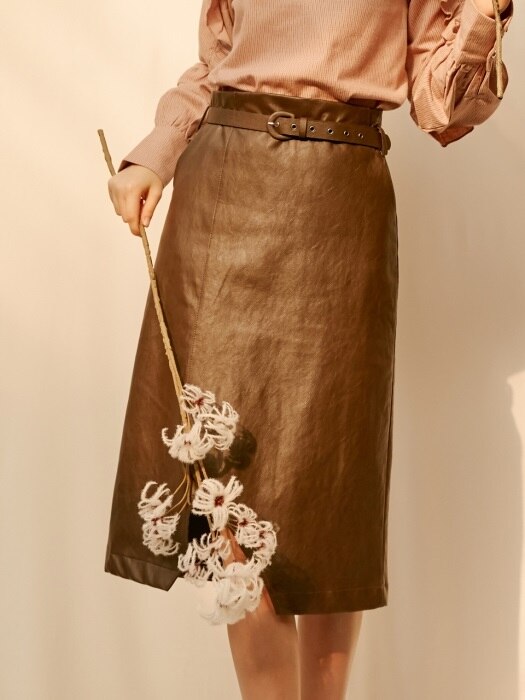 monts811 leather belt skirt (brown)