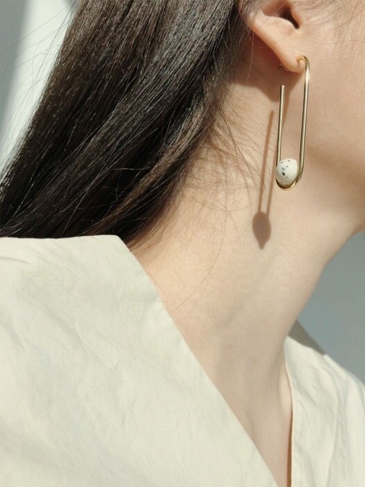 Gold Loop Earrings (White)