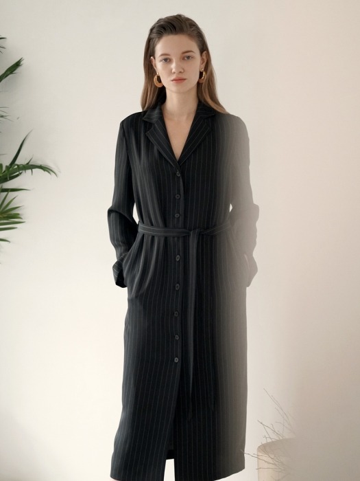 Coat Long One-Piece - Black Stripe