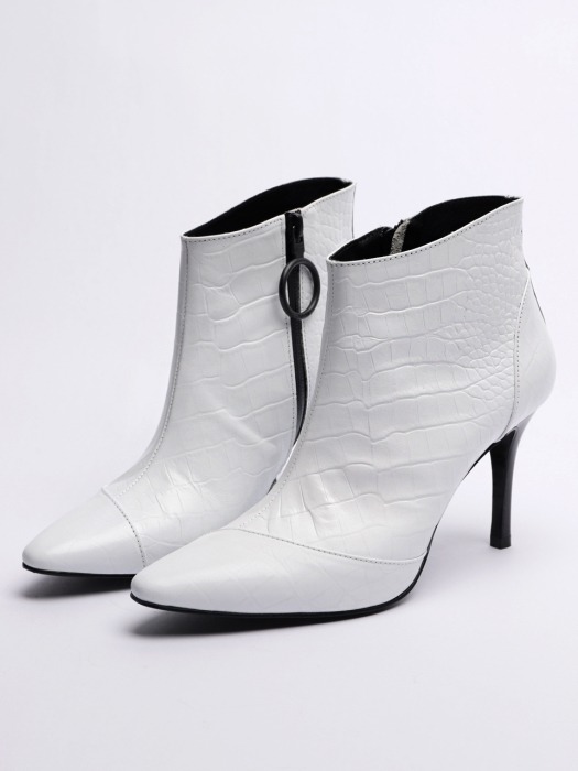 CROCODILE HIGH HEEL MIDDLE ANKLE BOOTS(WHITE)-【MMIC-S-AK-003-B】