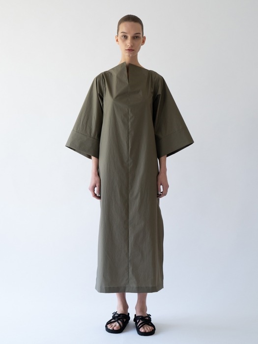 Structural  long Dress _khaki