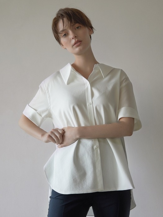 SHIRRING OVER SHIRT - WHITE