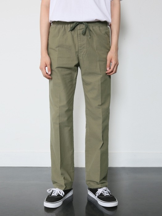 V278 BASIC LINEN BANDDING PANTS_KHAKI