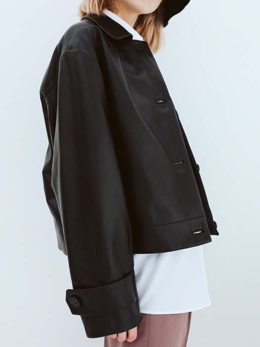 Lambskin Short Leather Jacket [Black]