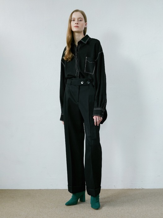 Belted Pintuck Trousers(Black)
