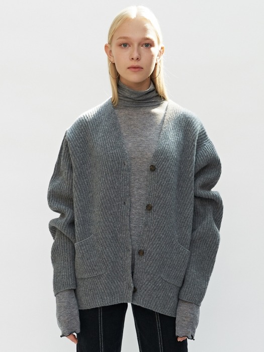 Belted Knit Cardigan Gray