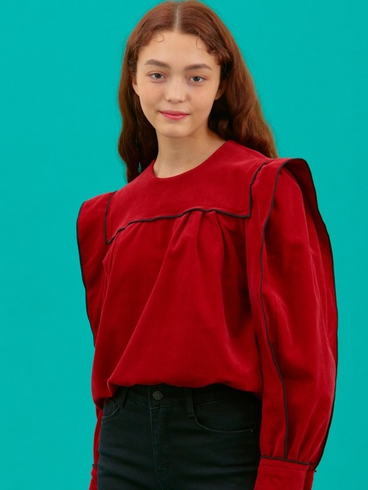 iuw509 corduroy sailor collar blouse (deep red)