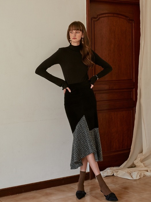 Tweed Flare Skirt, Black