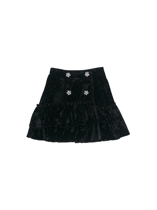 Velvet flower button skirt - Black