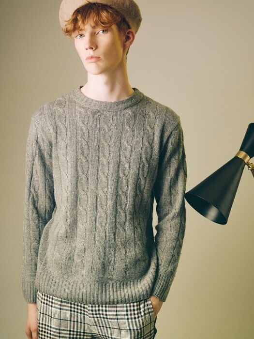 Cable Cashmere Sweater (Grey)