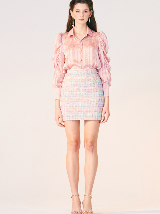 TWEED CHECK SKIRT_PINK