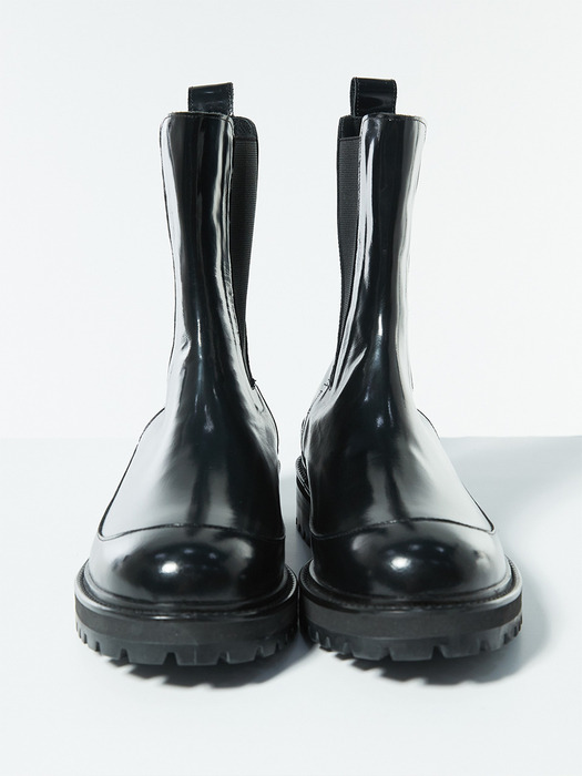 BLACK leather chunky boots(LH001)
