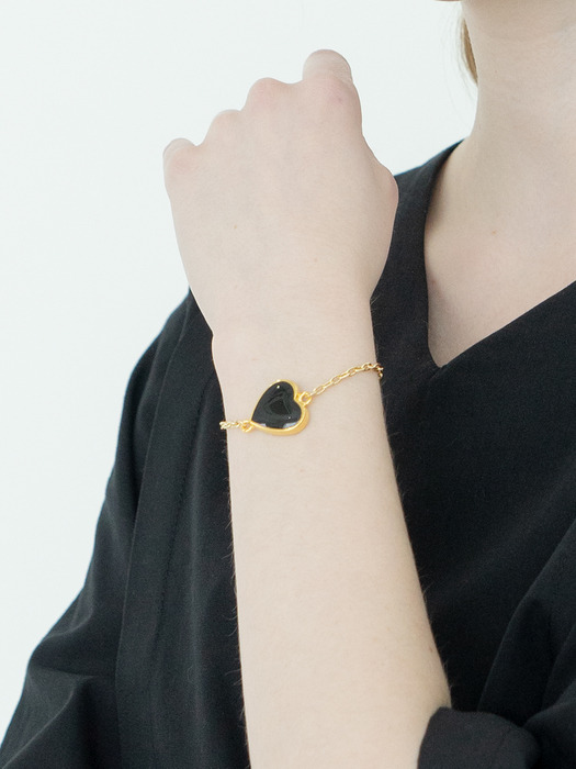 Gold Plated Heart Chain Bracelet : Black