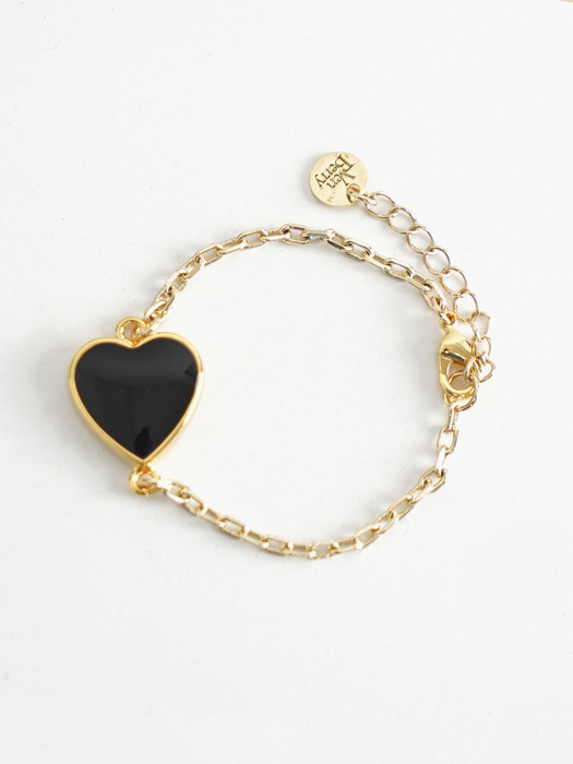Gold Plated Heart Chain Bracelet : Black