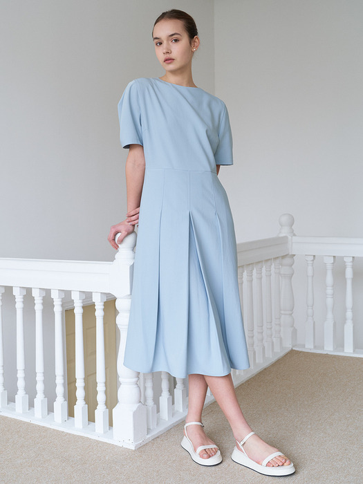 front pleats dress-lightblue