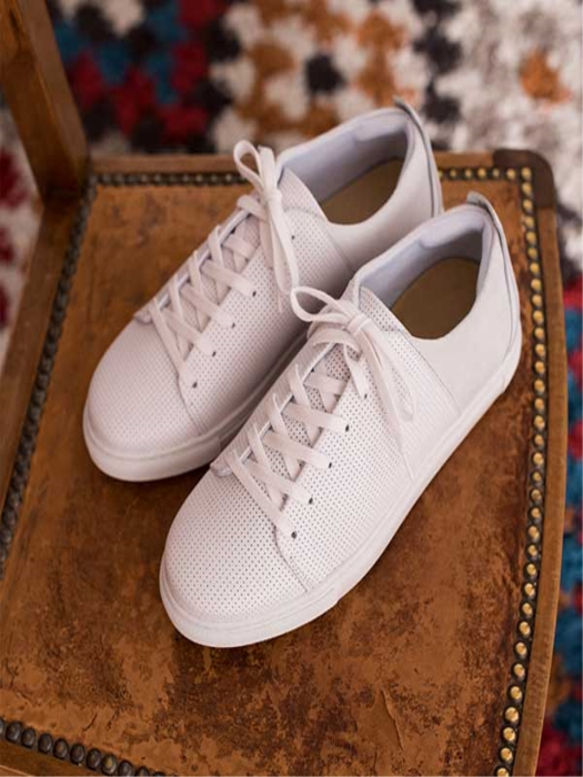 Mens Rene Perforated White Sneakers