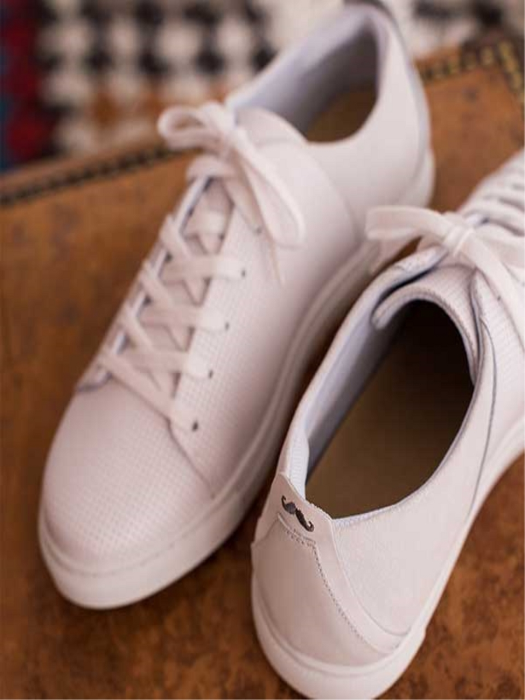 Mens Rene Perforated White Sneakers