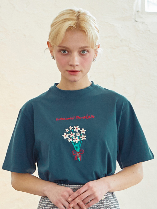 AMR1045 amour flower T-shirt (navy)