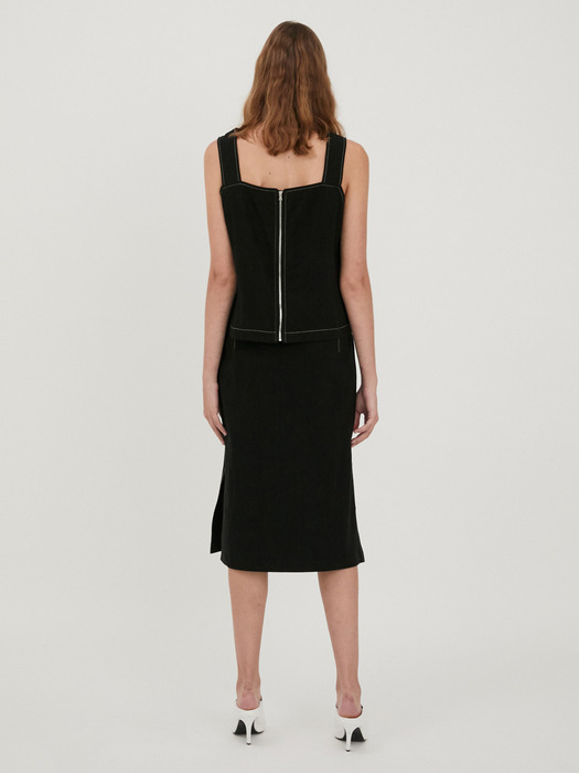 LINEN POINTED ST TOP [BLACK]