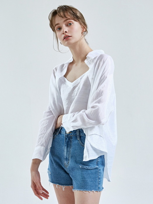 V SLIP TOP SHIRT SET_WHITE