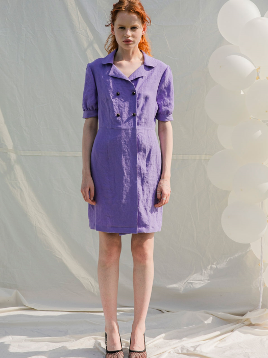 Puff Sleeve Linen Midi Dress_Purple