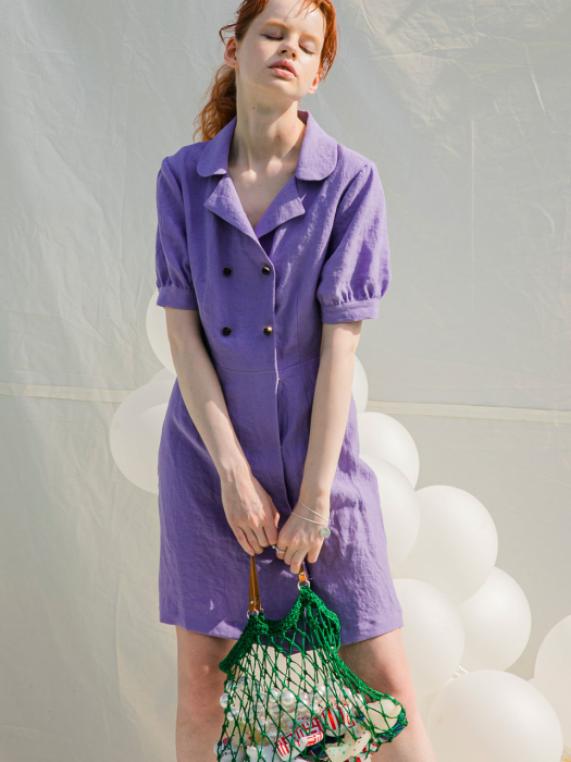 Puff Sleeve Linen Midi Dress_Purple