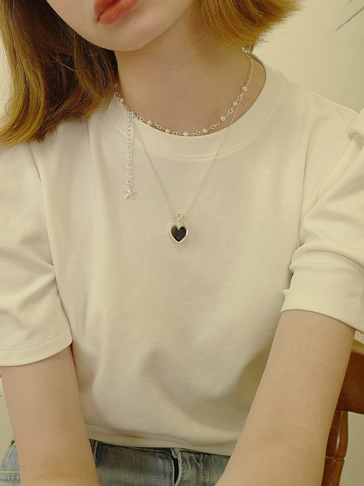 Heart Clover Mirror Necklace Set