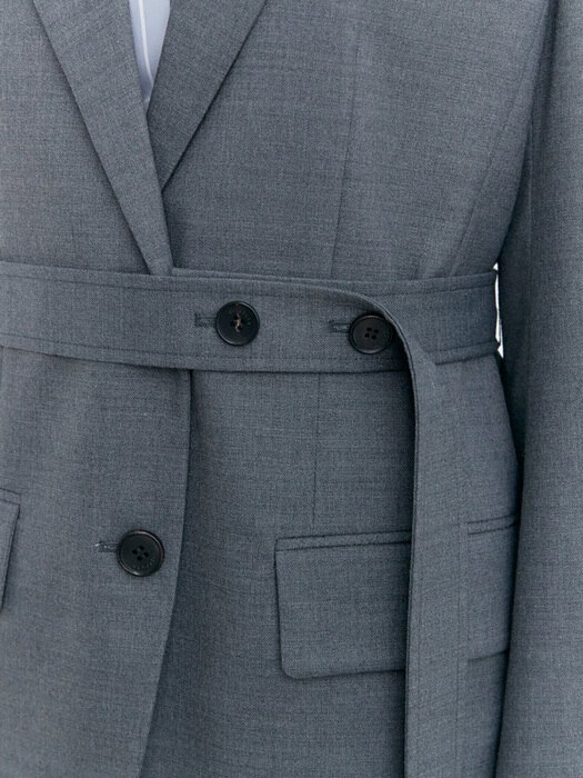 Semi Overfit Belted Jacket - Grey (KE0811M023)