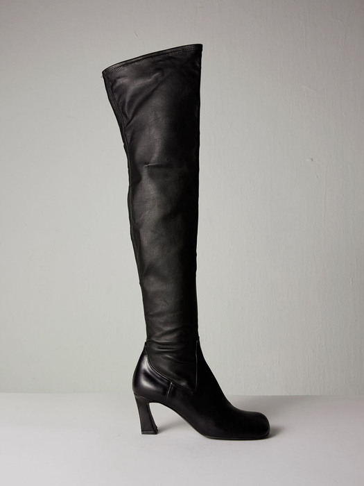Louis Knee High Boots Lamb Skin / Cow Leather Black